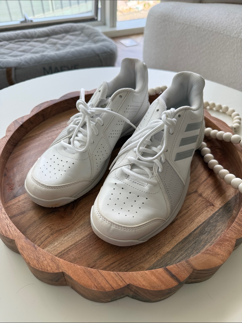 White Athletic Tennis Adidas sneakers with gray stripes